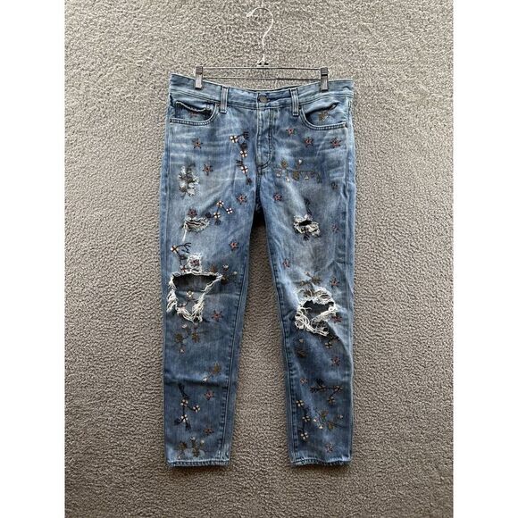 Lucky Brand Candiana Embroidered Floral Women’s Distressed Admirer Jeans Sz 4/27 - Picture 1 of 5